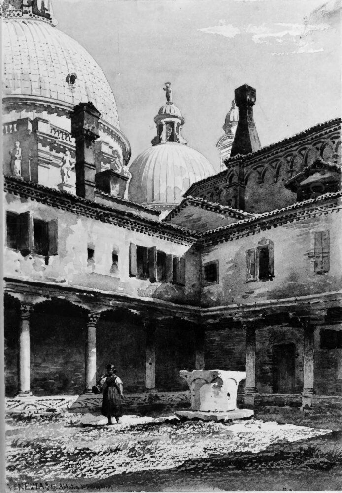 Patriarkalseminarium Abbatia di San Gregorio, Venedig. I bakgrunden Santa Maria della Salutes kupoler Oil Painting by Fredrik Wilhelm Scholander