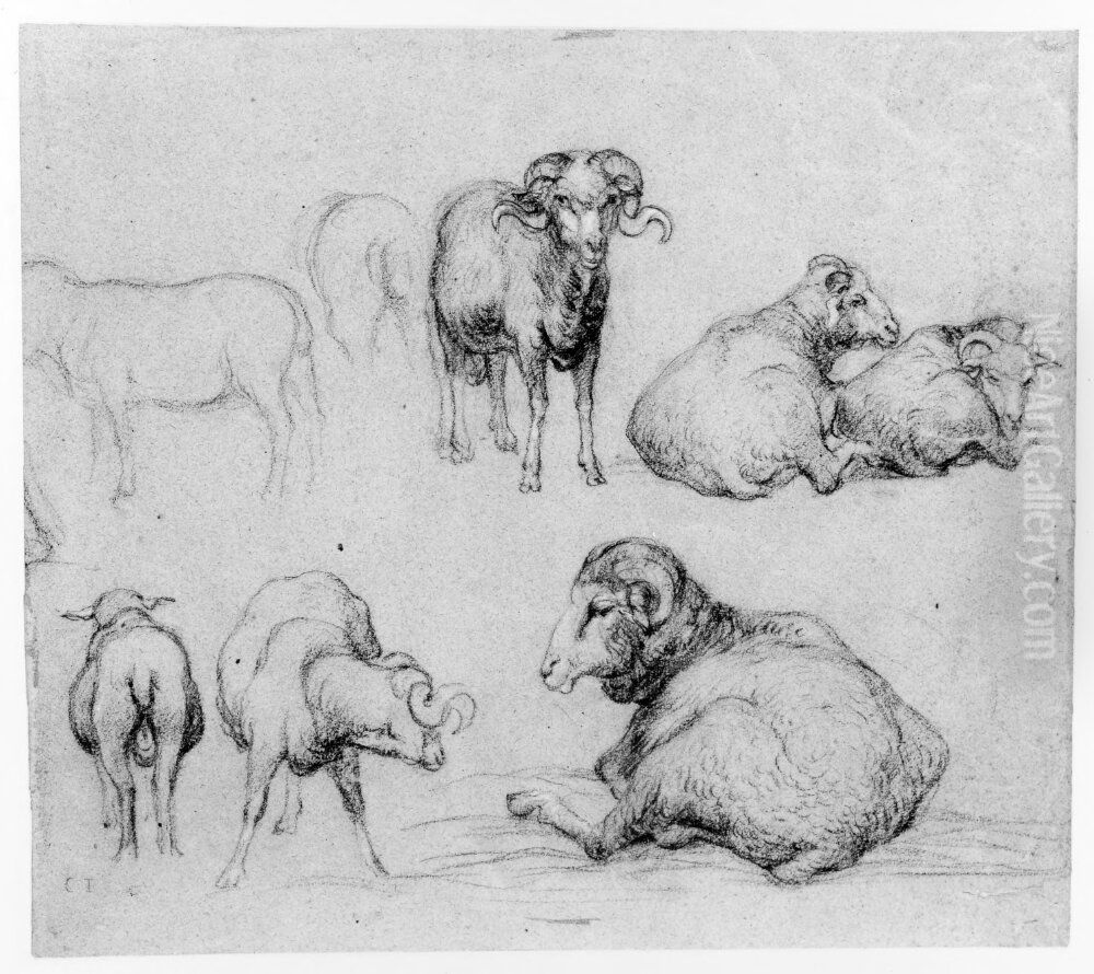 Farstudier Oil Painting by Constant Troyon