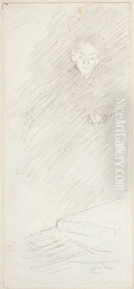 Kvinnoansikte framskymtande ur dunklet. (Konstnarens hustru?) Oil Painting by Carl Larsson