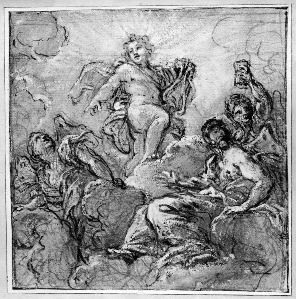 Apollo and the three Parcae Oil Painting by Giuseppe Passeri