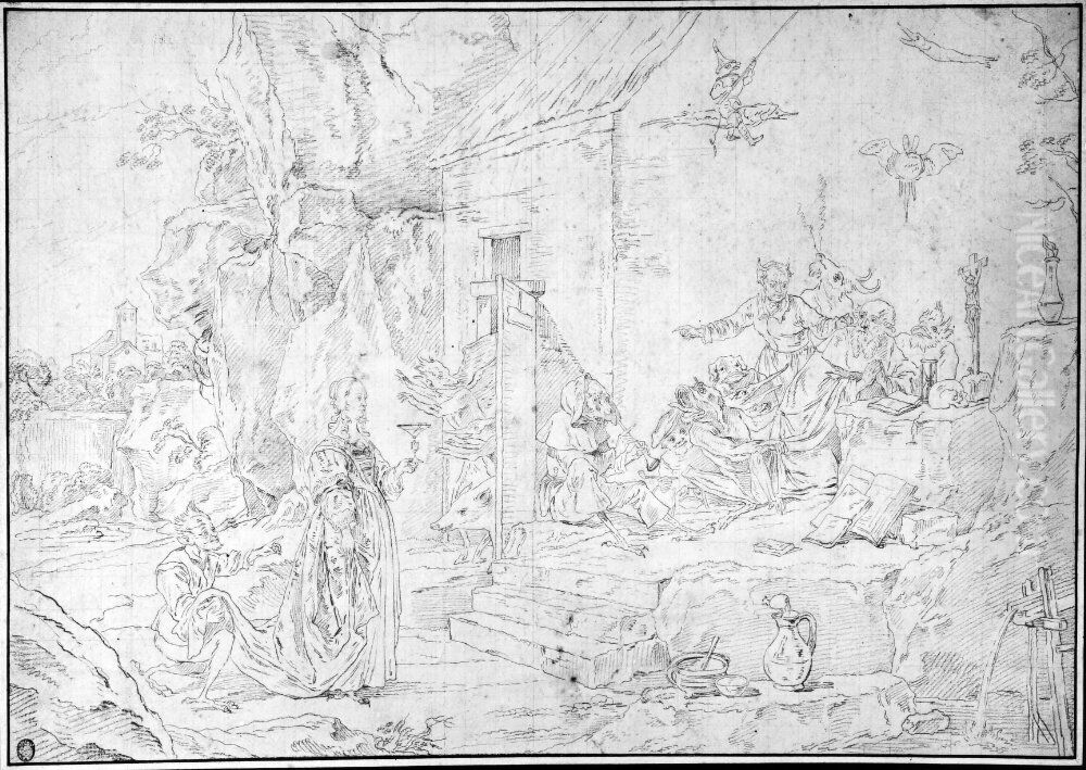 Antonii frestelse Oil Painting by Jacques-Philippe Le Bas