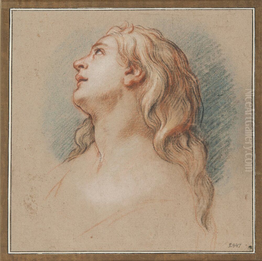 Ung kvinna i vansterprofil Oil Painting by Charles de La Fosse