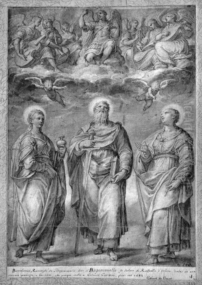 St. Paul accompanied by two female saints and an angelic choir Oil Painting by Bartolommeo Ramenghi