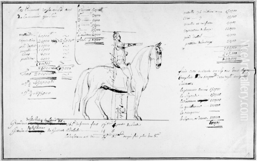 Skiss till Gustaf II Adolfs ryttarstaty, med kostnadsberakningar Oil Painting by Pierre Hubert L'Archeveque