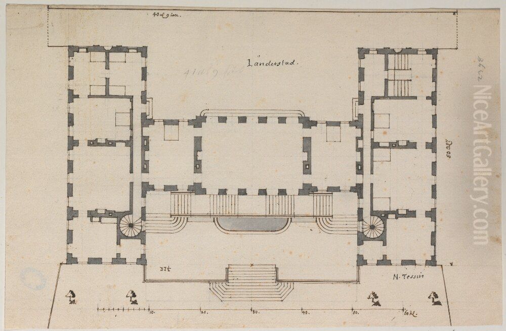 Project for a House at Lannersta. Plan Oil Painting by Nicodemus Tessin the Younger