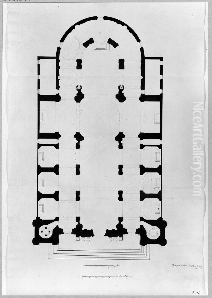 Plan till SS Carlo e Ambrogio al Corso, Rom Oil Painting by Carl Harleman