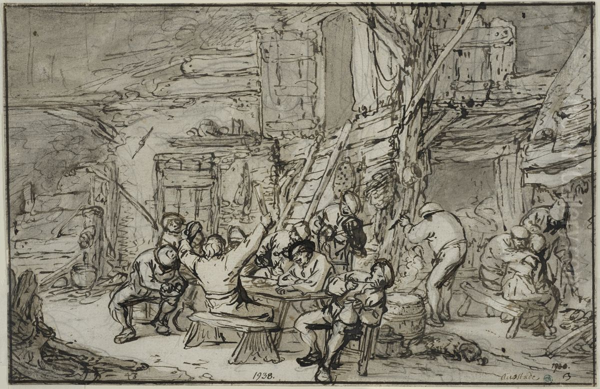 Vardshusinterior med fiolspelare Oil Painting by Adriaen van Ostade