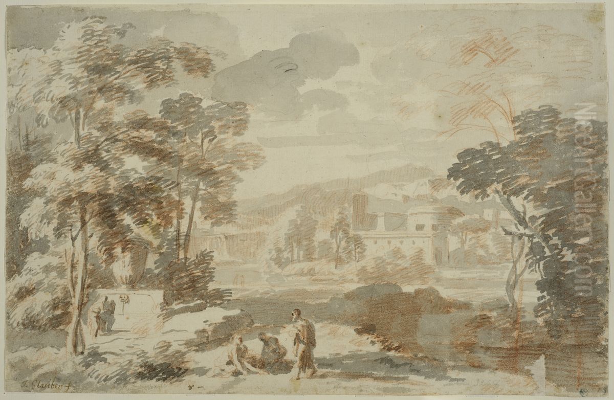 Landskap med figurer Oil Painting by Johannes Glauber