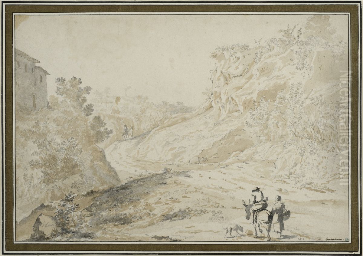 Italienskt landskap Oil Painting by Johannes Lingelbach