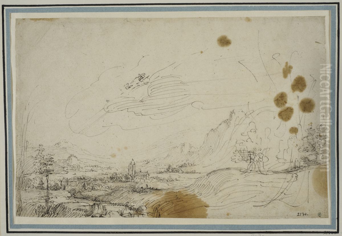 Landskap med en vagn i skyn Oil Painting by Jacob Matham