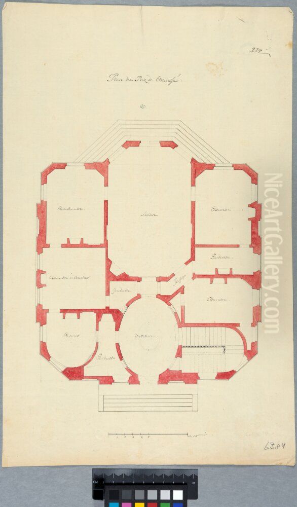 Andringsforslag av plan till en villa; plan over bottenvaningen Oil Painting by Carl Harleman