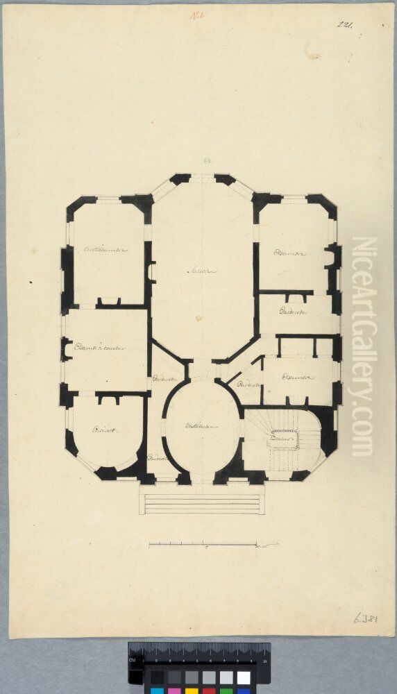 Forslag till plan over en villa; plan over bottenvaningen Oil Painting by Carl Harleman