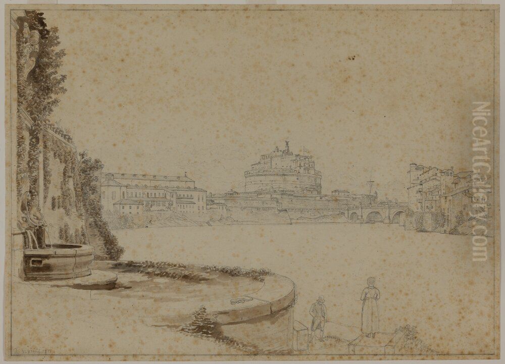 Utsikt over Tibern mot Castel Sant'Angelo, Rom Oil Painting by Christoffer Wilhelm Eckersberg