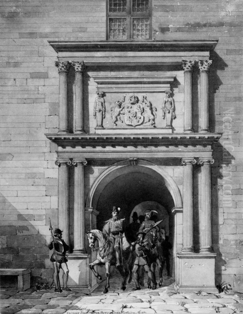 Motiv fran Kalmar slott Oil Painting by Fredrik Wilhelm Scholander