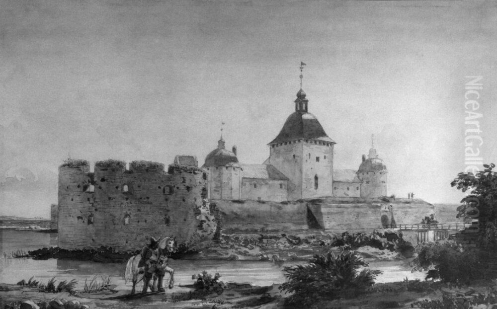 Motiv fran Kalmar slott Oil Painting by Fredrik Wilhelm Scholander