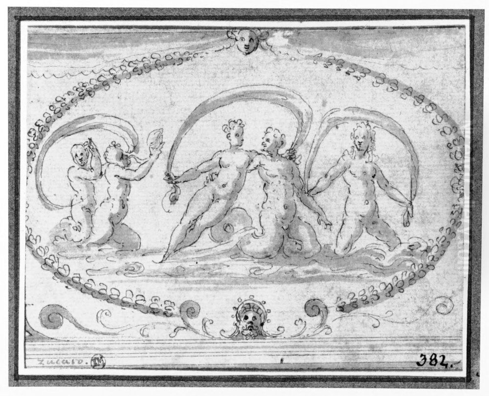 Amphitrite carried by tritons Oil Painting by Taddeo Zuccari