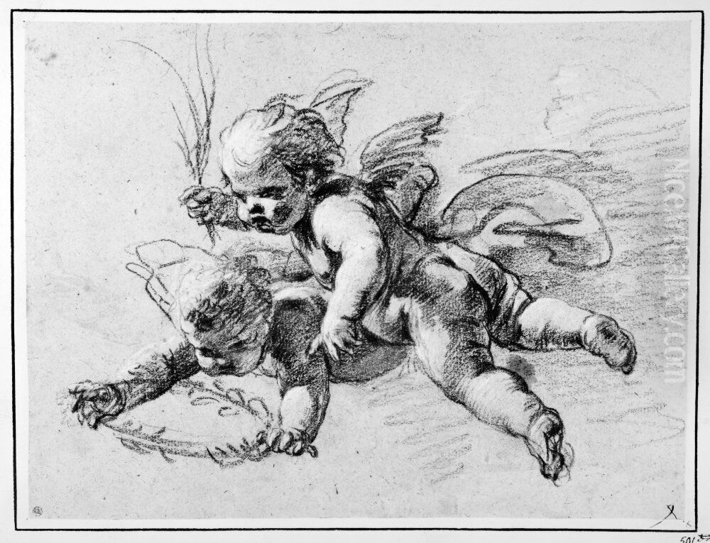 Two putti Oil Painting by Guillaume Courtois