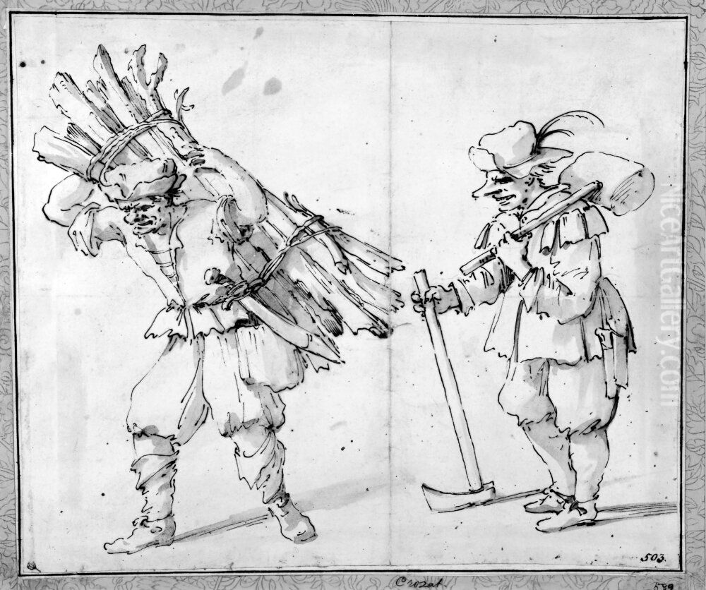 Two Woodcutters Oil Painting by Pier Leone Ghezzi