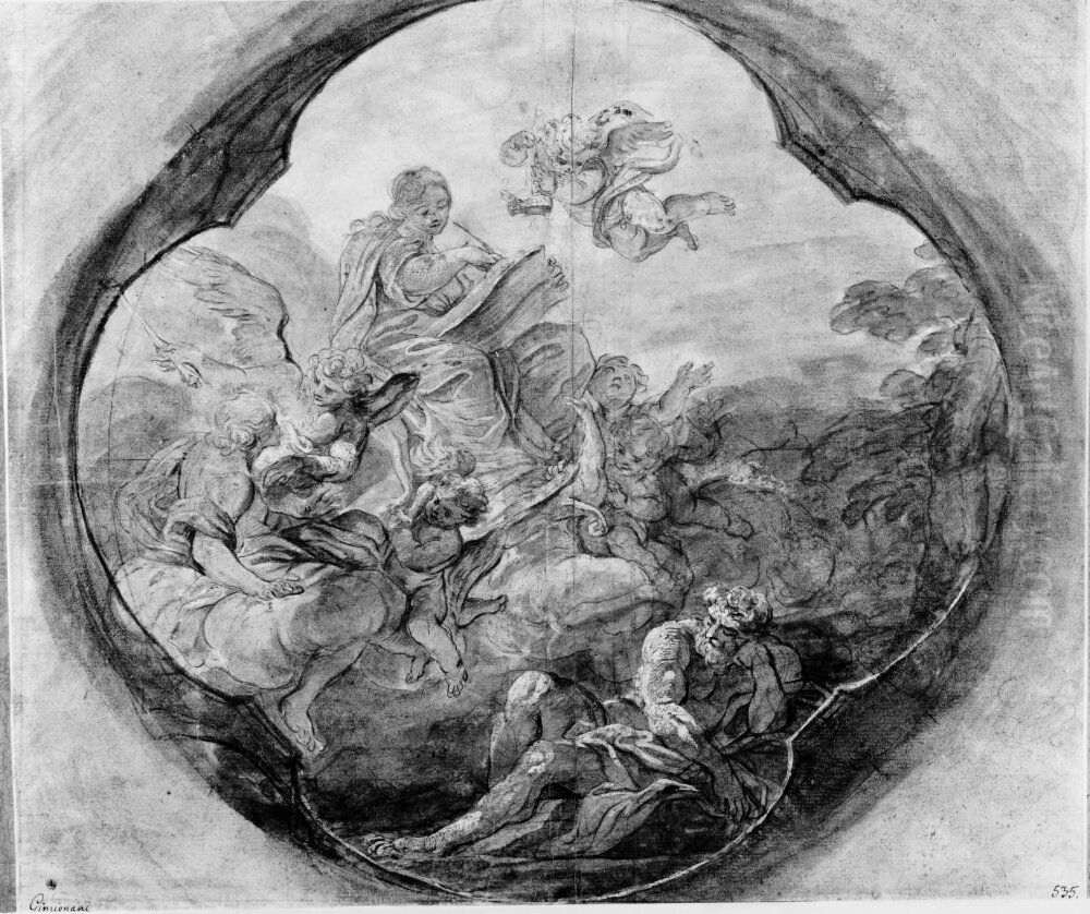 Allegory on Vigilance. Preparatory study for a ceiling decoration in S. Carlo al Corso, Rome Oil Painting by Ludovico Gimignani