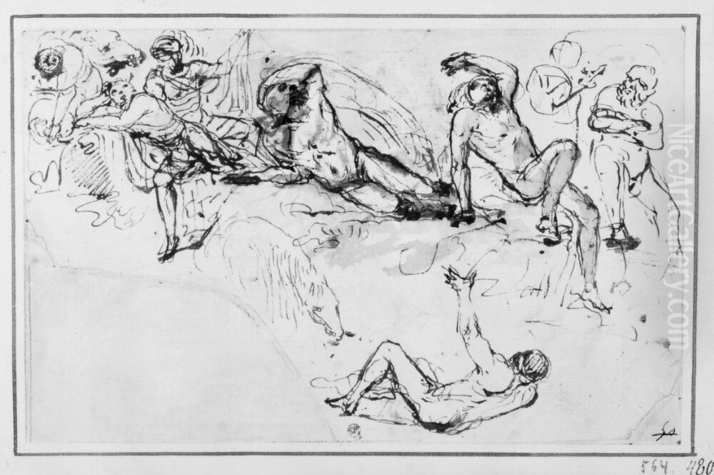 Nude male figures Oil Painting by Pier Francesco Mola