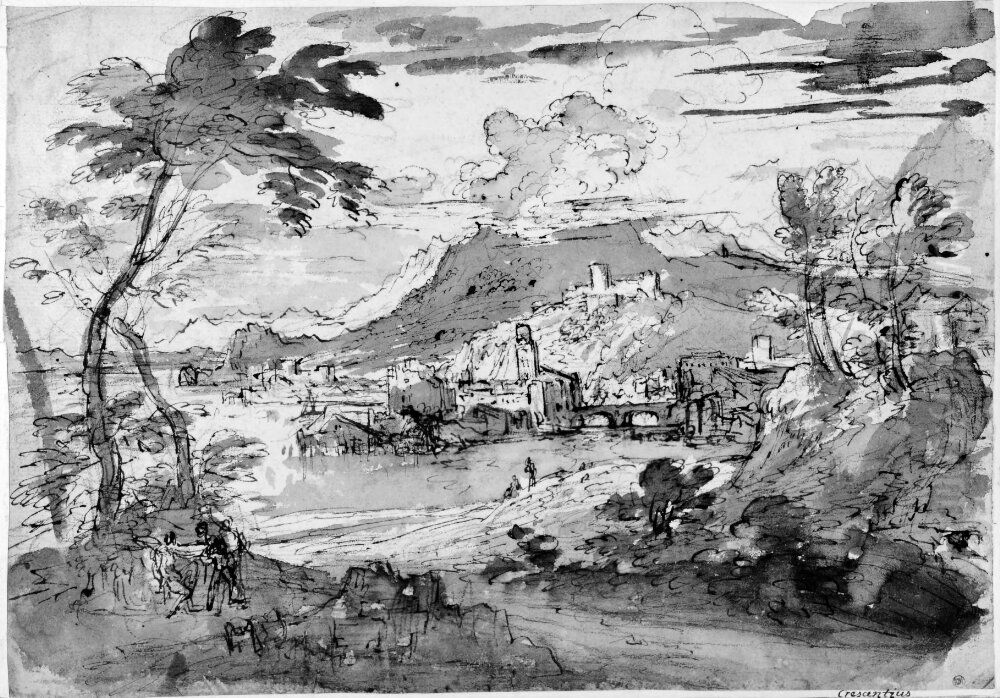 Landscape with large mountain Oil Painting by Pier Francesco Mola