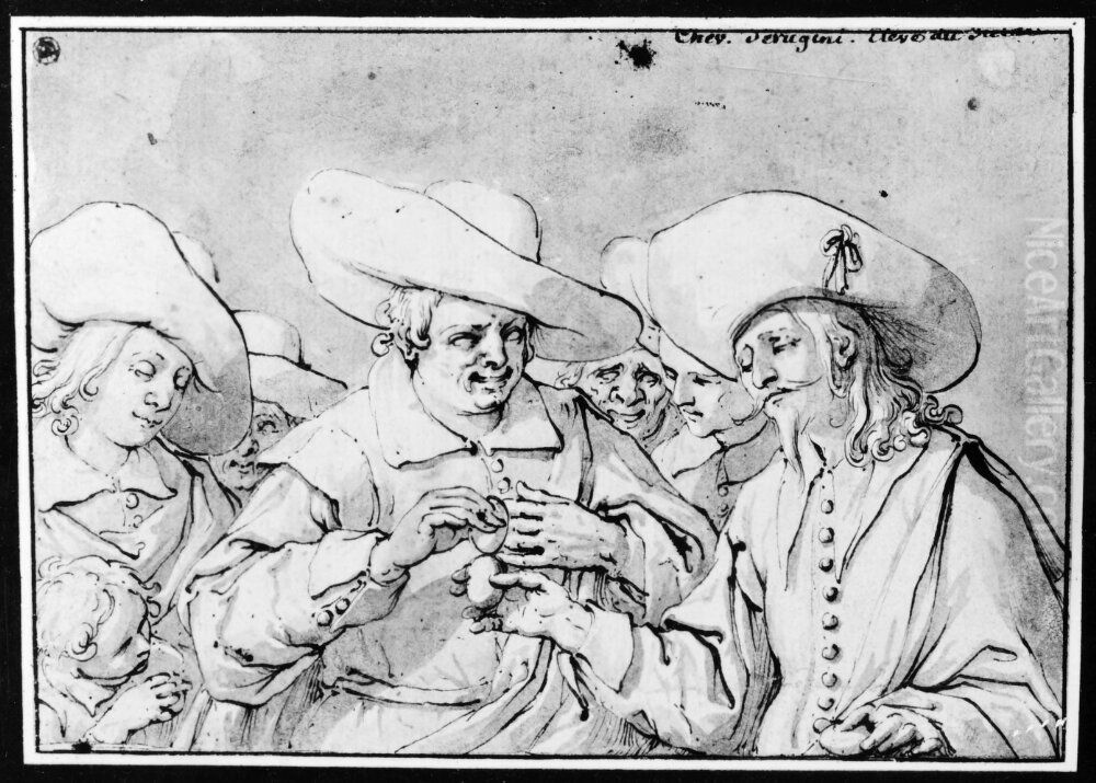 Peasants breaking egg Oil Painting by Pietro Montanini