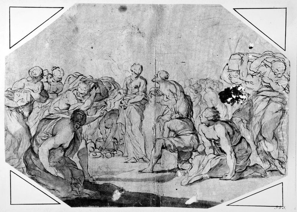 The Israelites gathering manna in the wilderness Oil Painting by Giuseppe Nicola Nasini