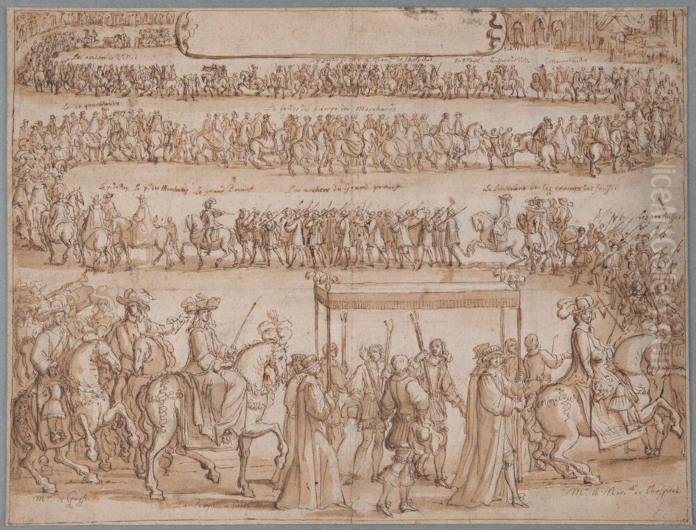 The Entry of Queen Christina of Sweden into Paris on 8 September 1656 Oil Painting by Francois Chauveau