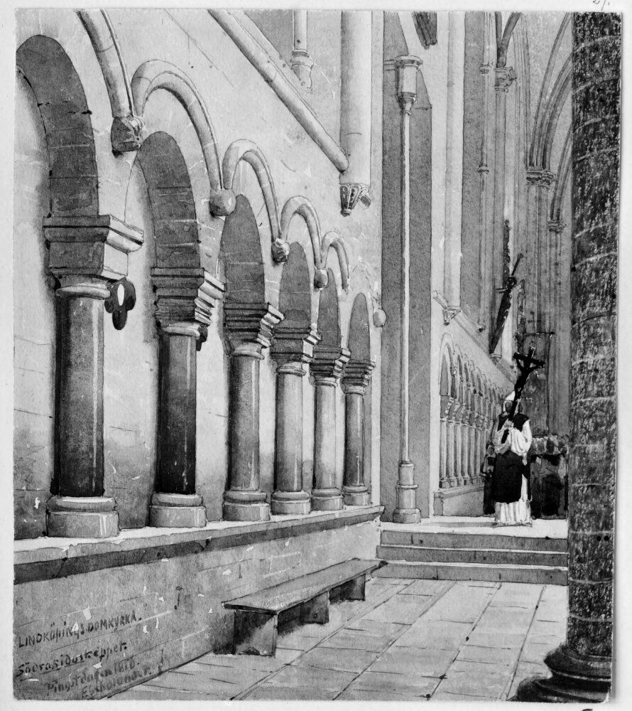 Sodra sidoskeppet, Linkopings domkyrka Oil Painting by Fredrik Wilhelm Scholander