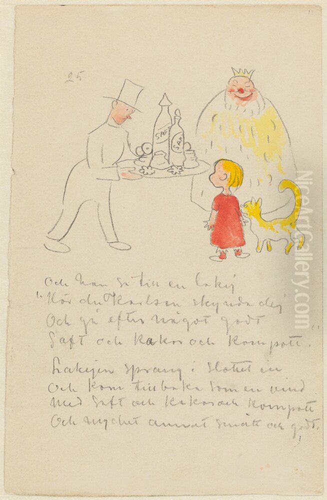 Lillans kattresa, sidan 13 Oil Painting by Ivar Arosenius