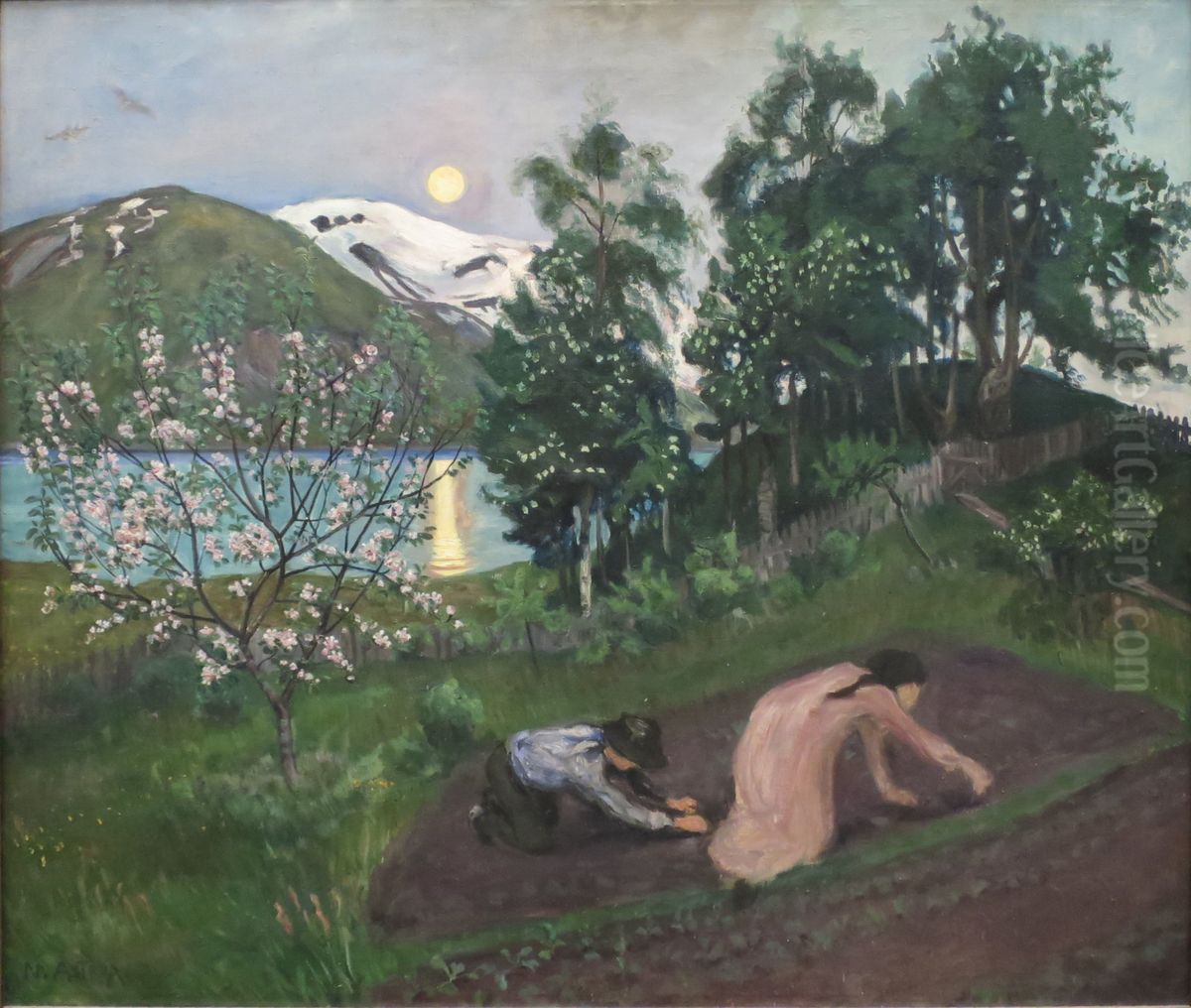 Varnatt i hagen Oil Painting by Nikolai Astrup