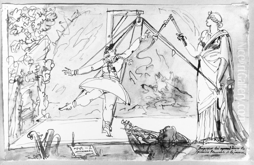 Thespsycor lui donne les premiers elements de la jeunesse Oil Painting by Johan Tobias Sergel