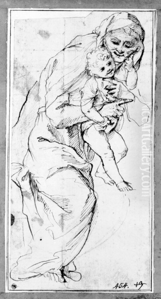 St. Anne and Christ Oil Painting by Pietro Testa