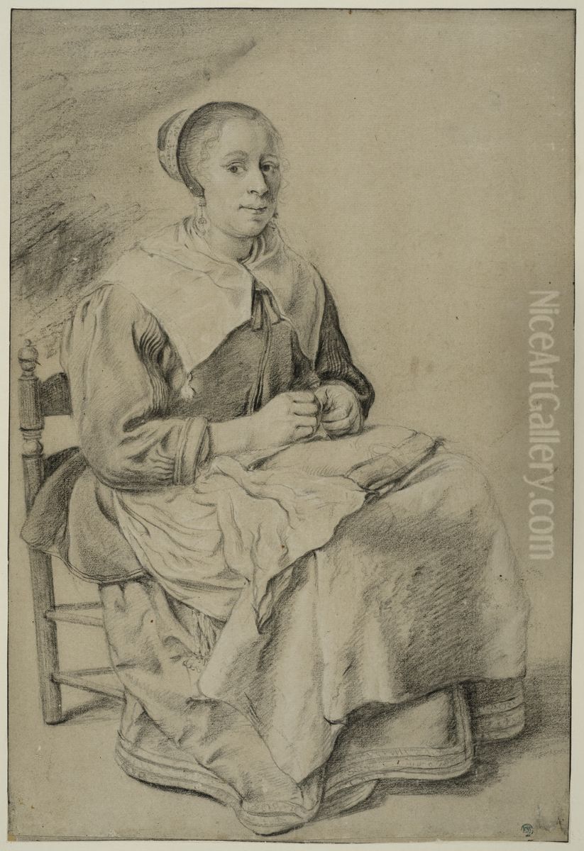 Virkande kvinna Oil Painting by Quirijn van Brekelenkam