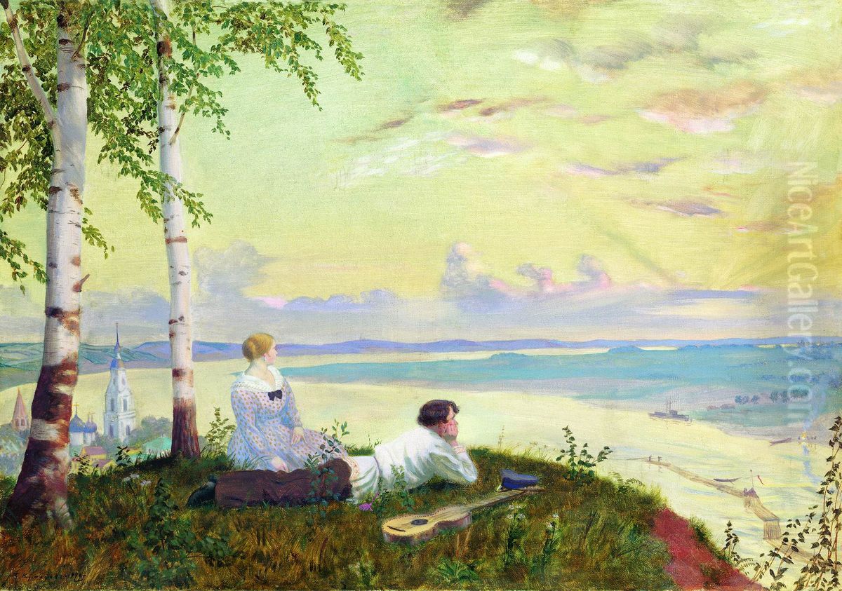 At Volga Oil Painting by Boris Kustodiev