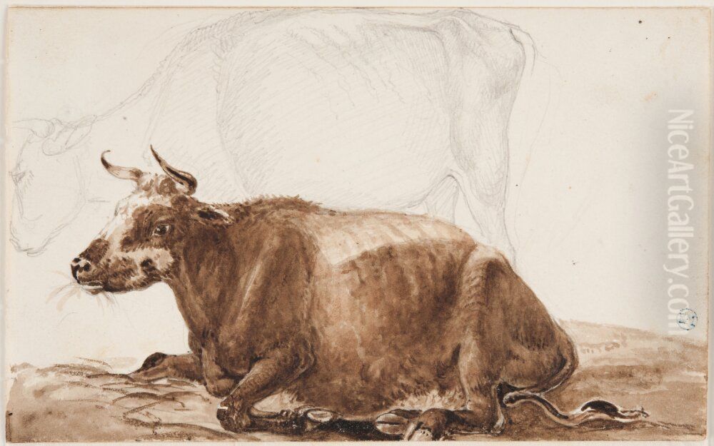 Liggande ko Oil Painting by Mikael Gustaf Anckarsvard