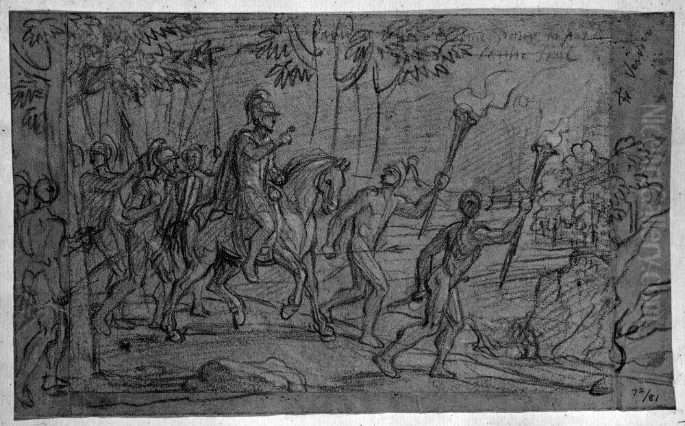 David flyr fran Saul Oil Painting by Francois-Alexandre Verdier