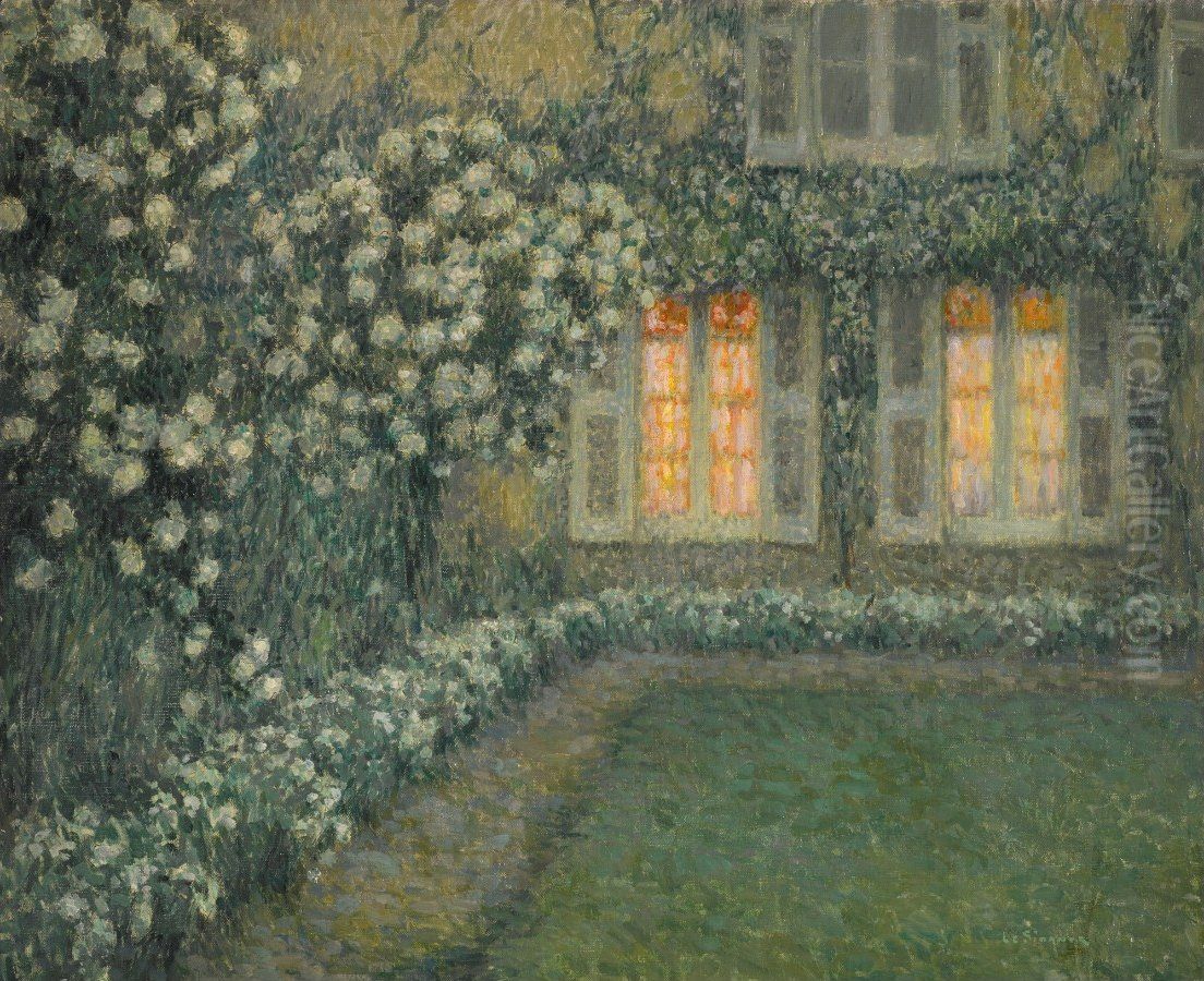 Le Jardin Blanc au Crepuscule Oil Painting by Henri Le Sidaner