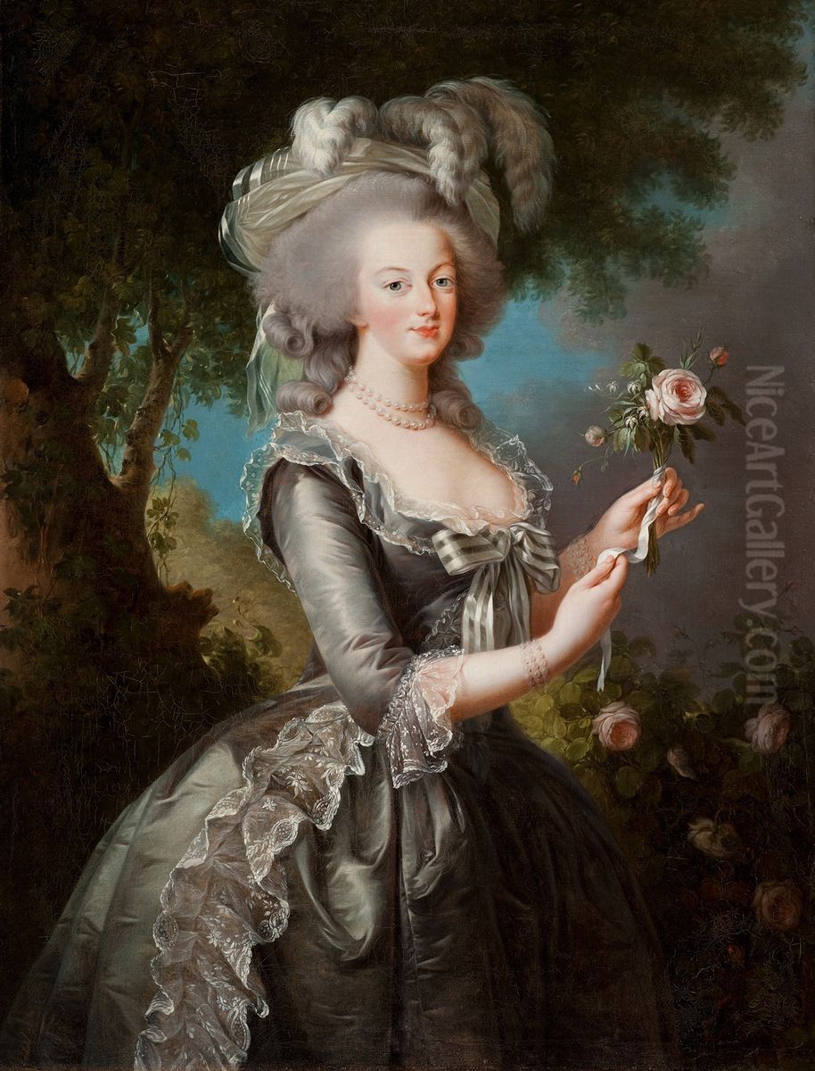 Marie Antoinette with a Rose Oil Painting by Elisabeth Louise Vigee Le Brun