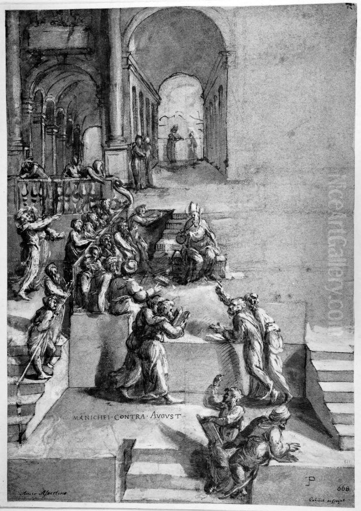 St. Augustin disputing Manicheus Oil Painting by Biagio Pupini