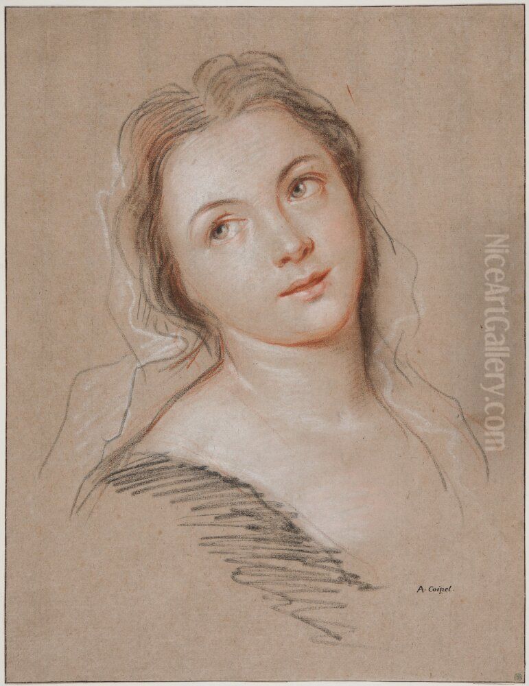 A Young Woman, Looking over Her Shoulder Oil Painting by Antoine Coypel