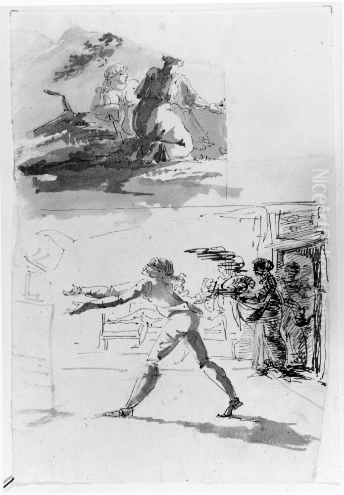 Blindbock och servering Oil Painting by Johan Tornstrom