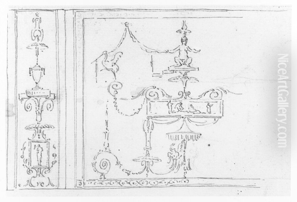 Skiss till vaggfalt med grotesskornament Oil Painting by Jean Eric Rehn