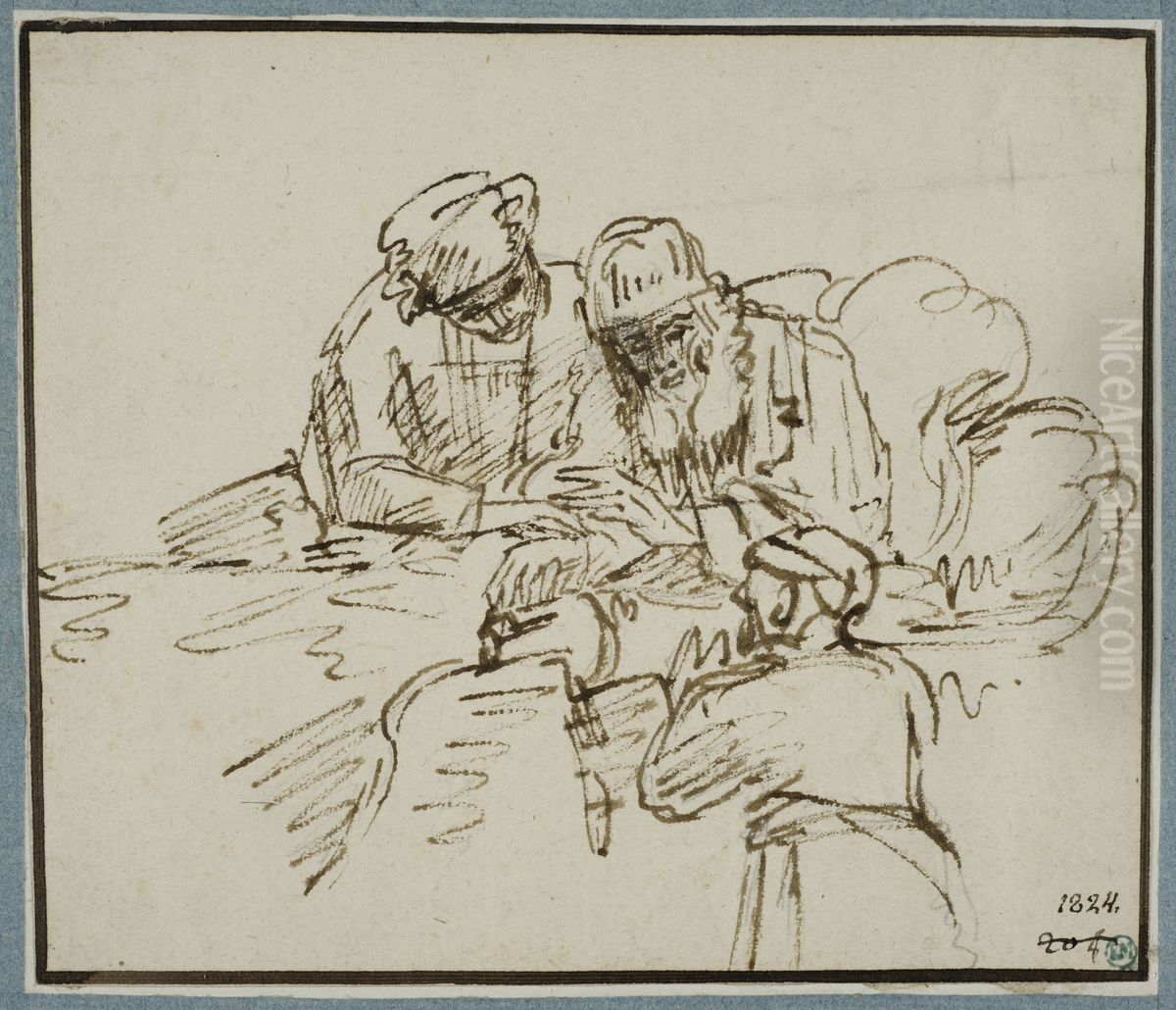 Jakob valsignar Manasse och Efraim Oil Painting by Karel van der Pluym