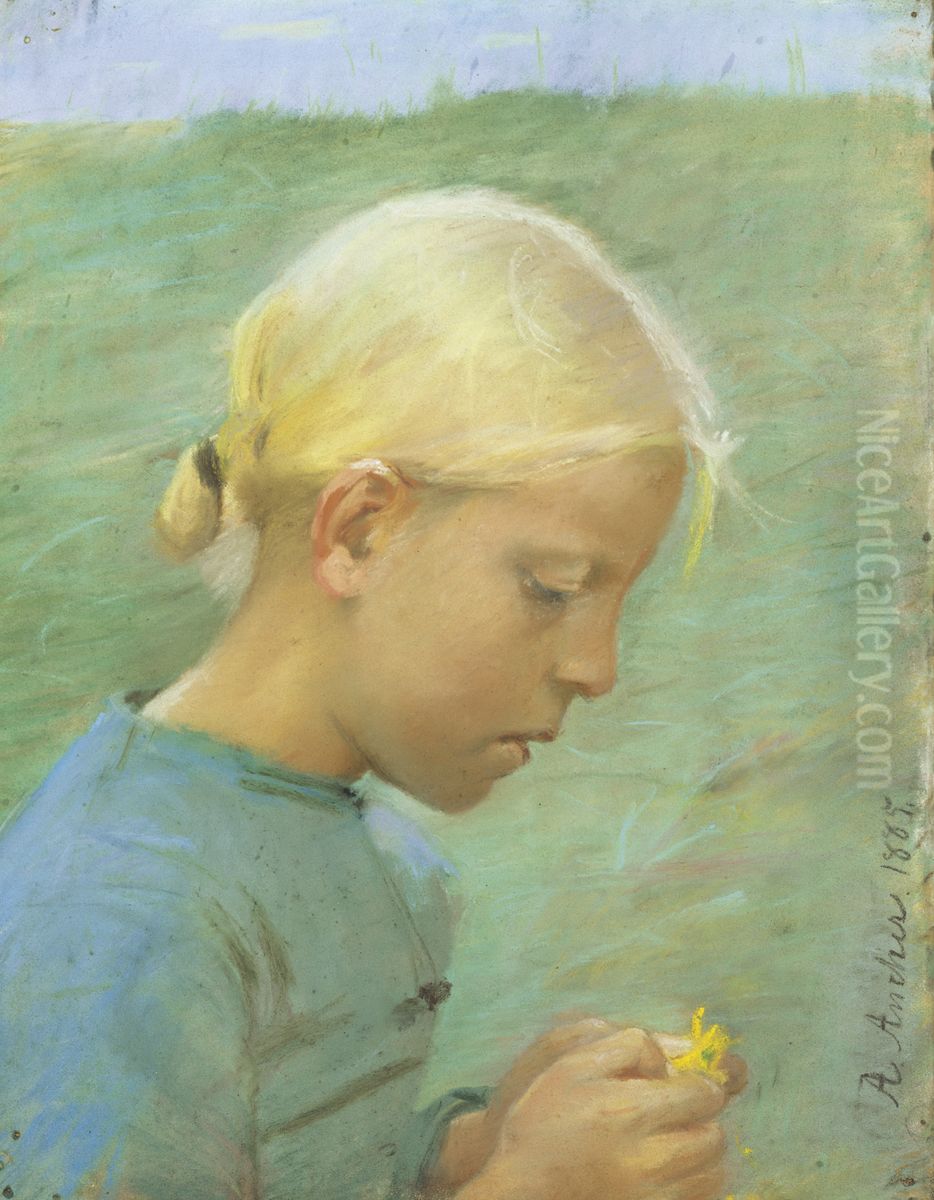 Little Girl with Flower Oil Painting by Anna Ancher