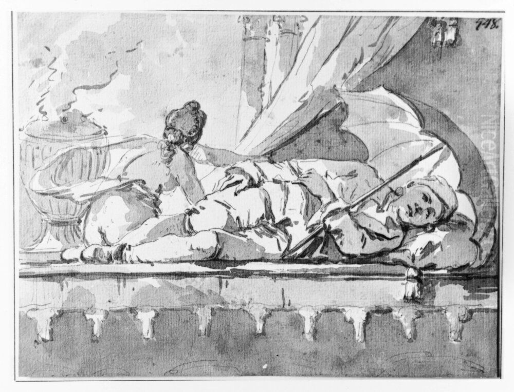 Sovande man med parasoll Oil Painting by Jean Eric Rehn