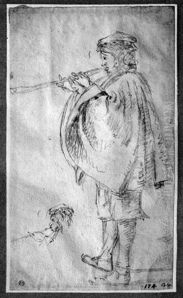 Ung man blaser pa en flojt Oil Painting by Stefano della Bella