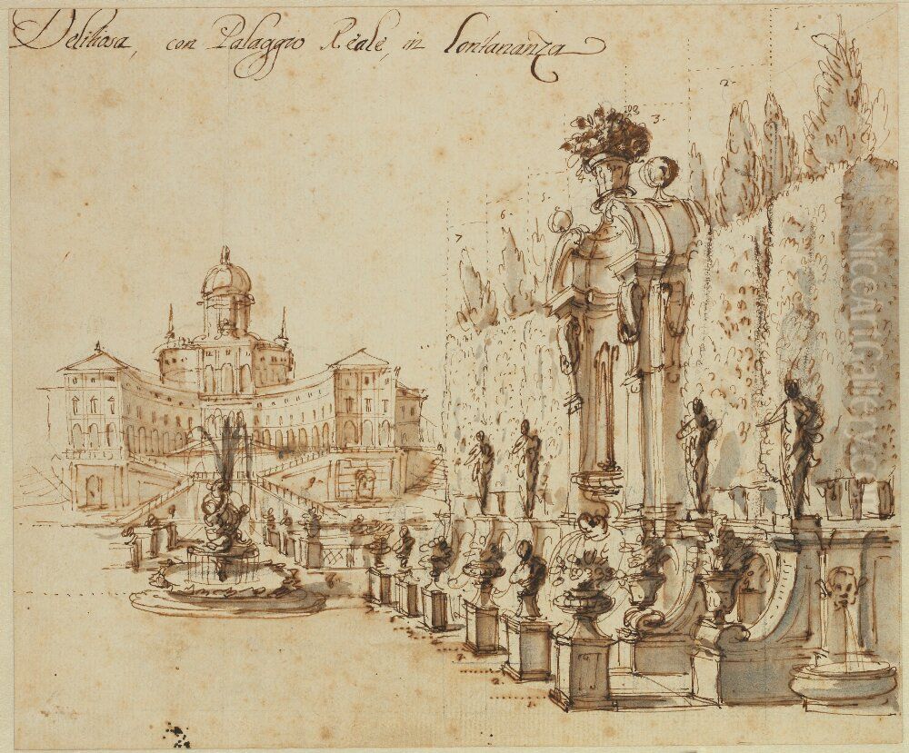 Barock tradgardsarkitektur, palats i bakgrunden Oil Painting by Jean Eric Rehn