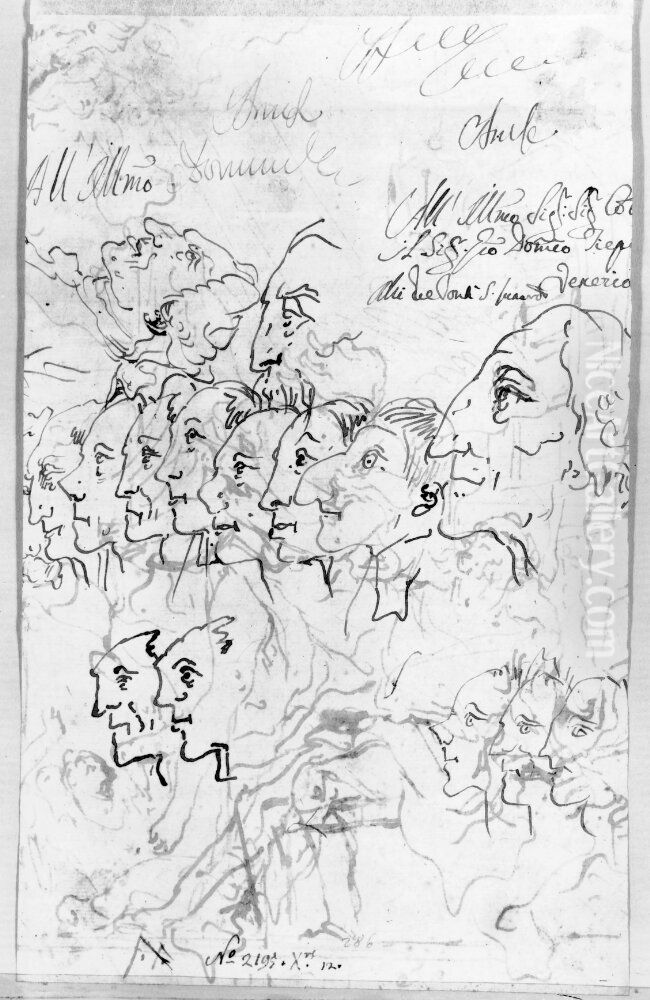 Caricature profiles Oil Painting by Giovanni Domenico Tiepolo