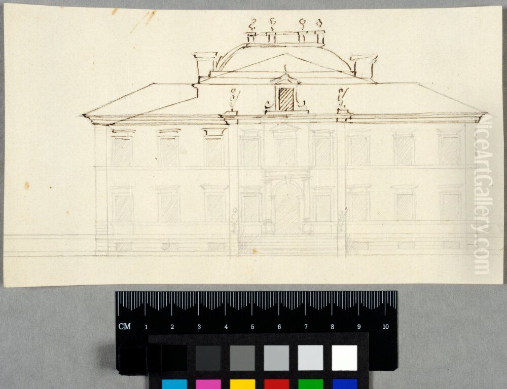 Draft for a Country House or a Townhouse. Front elevation with two alternative roof designs Oil Painting by Nicodemus Tessin the Elder